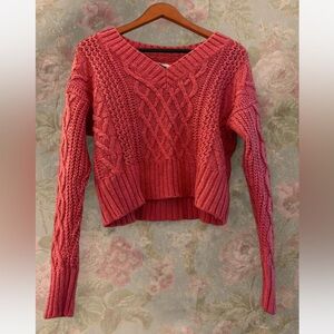 American Eagle Cranberry cable knit cropped Sweater